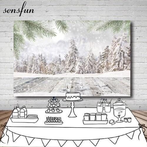 Sensfun Winter Christmas Day Backdrop For Photo Studio Snow Tree Wood Photography Backgrounds Customized 7x5ft Vinyl Polyester