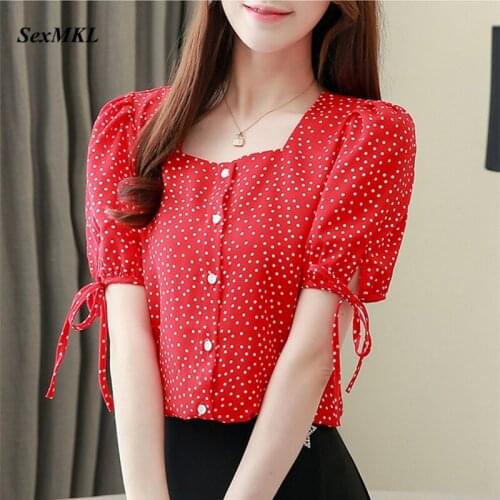 SEXMKL Women Tops and Blouses 2020 Summer Sexy Red Polka Dot Casual Shirts Harajuku Blusas Feminine Plus Size Chiffon Blouse