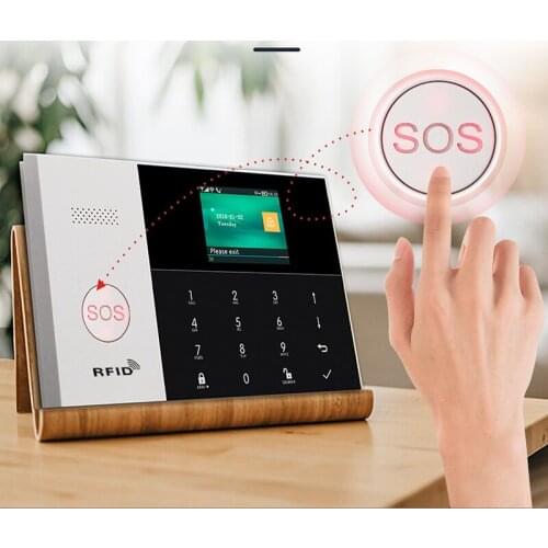 SOS Quad Band Wireless Wifi Gsm Home Alarm System SIM SMS Alarm with APP Controlled TFT Display Door Sensor for Andriod IOS