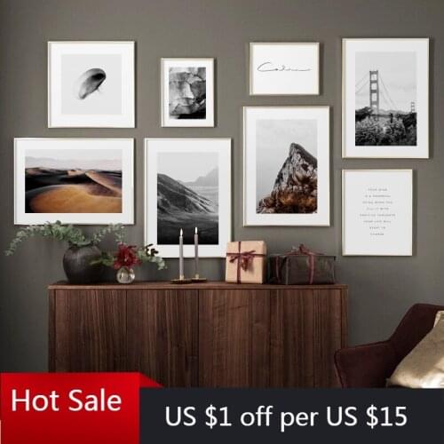 Nordic Bridge Mountain Desert Mushroom Vintage Art Canvas Painting Prints Wall Decor Pictures For Posters Aesthetic Room Decor