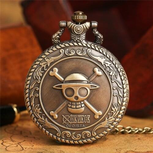Japanese Anime Pocket Watch Hot One-piece Skull with Straw Hats Cover Slim Chain Cool Comic Clock Best Gifts for Boys Girls Fans