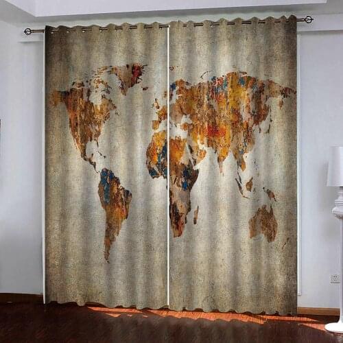 European style Customized 3D Curtain Blackout Curtain Fabric Home Bedroom Decoration Golden map area Curtains For living room