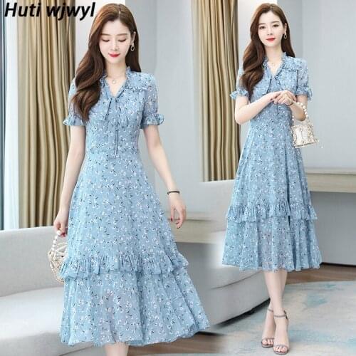 Summer Vintage Floral Chiffon Ruffle Midi Sundress 2021 Women Oversize Boho Beach Dress Party Casual Bodycon Sexy Maxi Vestidos