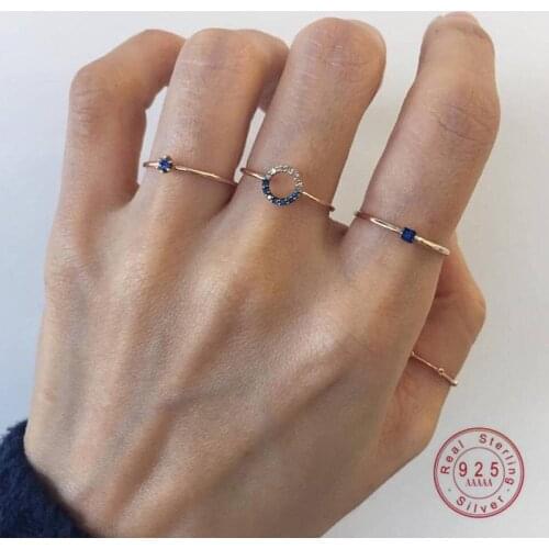 HI MAN 925 Sterling Silver Korea Blue Zircon Opening Ring Women Luxury Temperament Engagement Jewelry