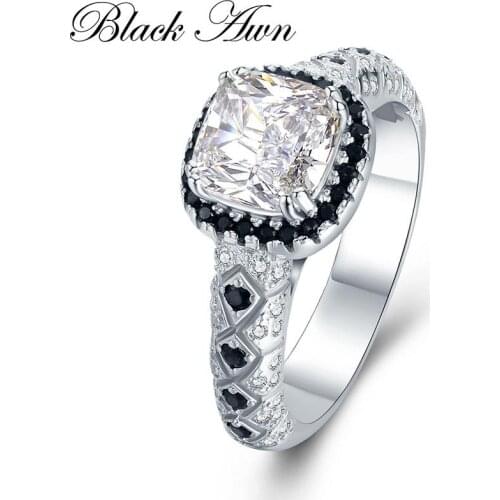 925 Sterling Silver Jewelry Wedding Rings for Women Black&White Stone Engagement Ring Femme Bijoux Bague C410