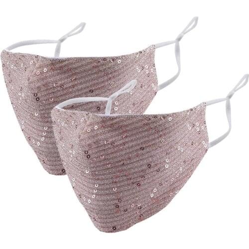 2pc Sliver Pink Sequined Mask For Face Women Girls Bling Cotton Fabric Masks Elegant Mascaras Maske Mascsrillas Decoration