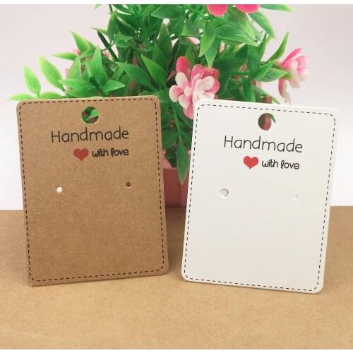 200pcs 6.5x5cm Kraft paper "Handmade with love"Earring Cards Jewelry Display Card Earring Classic Packing Cards