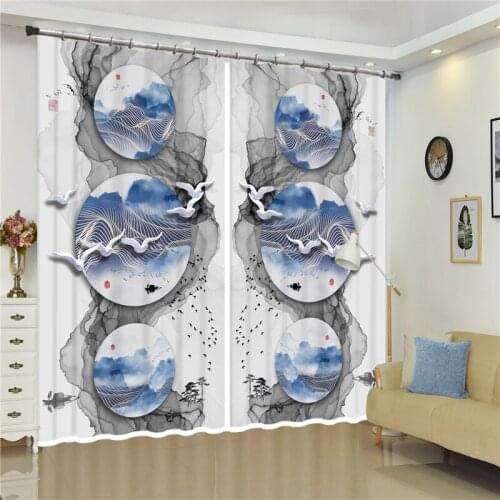 3D Curtain Photo Blue sky white clouds pigeon moon leaves Home Bedroom Decoration Blackout Curtain Customize size