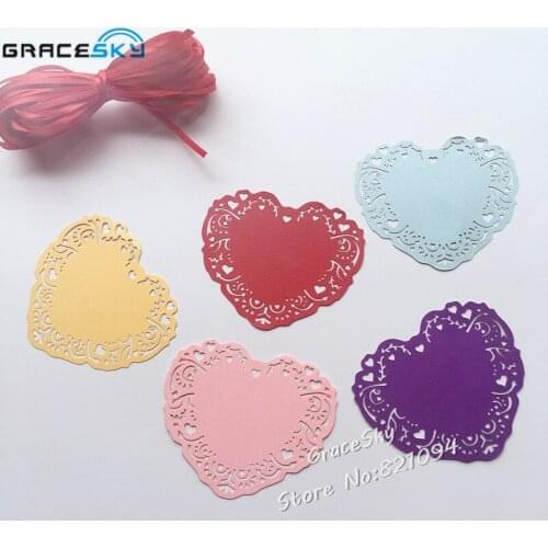 50pcs free shipping Laser Cut Love Heart Lace design Wish Cards Hang Tag Message Cards Wedding Party Decoration Book Marks