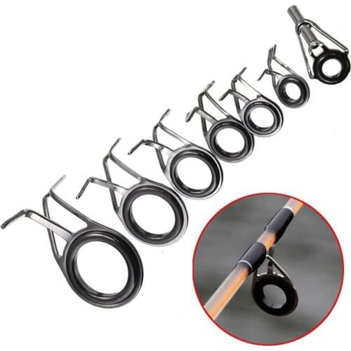 7Pcs Fishing Top Rings Rod Pole Repair Kit Line Guides Eyes Sets 0.5/0.6/0.8/1.1/1.4/1.8cm Diameter Rock Fishing Rod Guide Rings