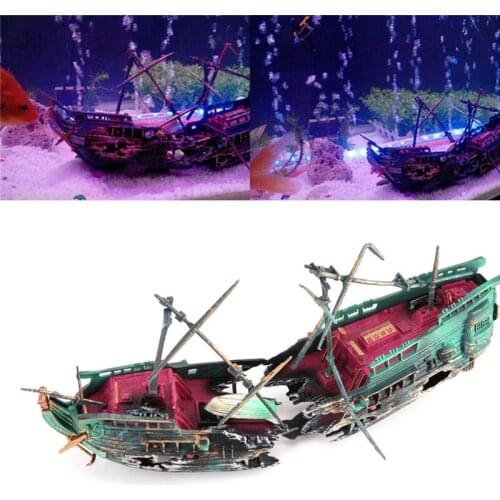 Aquarium Artificial Sunk Wreck Ship Decoration Fish Tank Air Split Destroyer Boat Wreck Decoration Used With Air Oxygen Pump