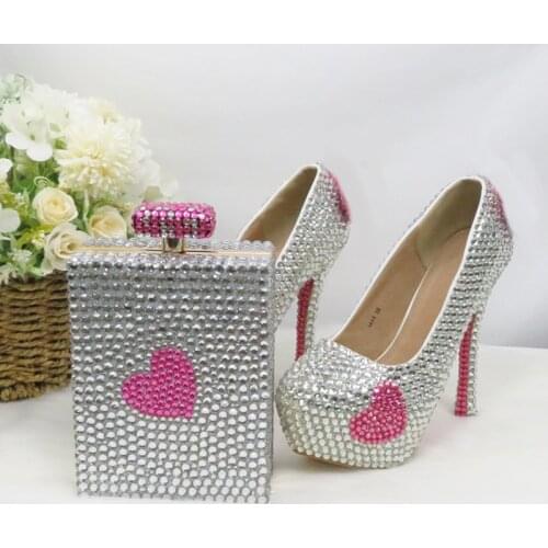 BaoYaFang Fashion Round Toe shoe and bag set woman Weding shoes Bride High Heel Pumps Evening Party dress shoes Female Big size