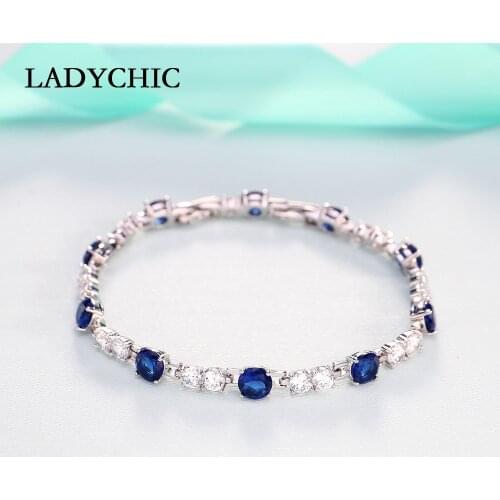 LADYCHIC Luxury Blue Red Black 3 Colors Crystal Bracelet for Women Trendy White Gold Cubic Zircon Wedding Jewelry Bangles LB1010