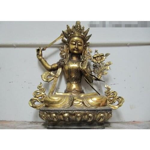 Fast shipping USPS to USA S3053 27" Tibet Buddhism Fane Bronze Gild Manjusri Bodhisattva Kwan-Yin Buddha Statue