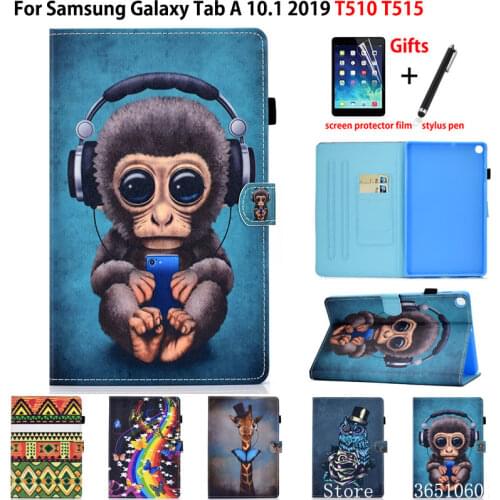 Case For Samsung Galaxy Tab A 10.1 2019 T510 T515 SM-T510 SM-T515 Cover Funda Cartoon monkey Flip Stand Skin Shell Capa +Gift