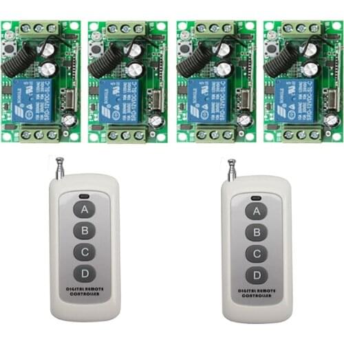 DC12V 8A 1CH RF Wireless Remote Control System 55*32*16 mm 4 * Receiver& 2 *Transmitter Ultra-thin 4 key 100 m
