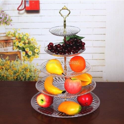 Fruit Dishes Transparent Acrylic Fruit Plate Plastic Multi-layer Cake Plate Creative Dish Crown Handle Trays