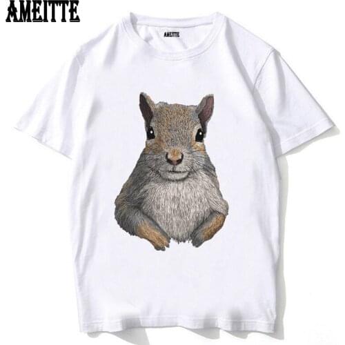 New Summer Men Short Sleeve Funny Gray Squirrel Print T-Shirt Fashion White Casual Top Funny Animal Design Hip Hop Cool Boy Tees