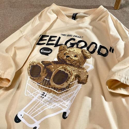 2021 new Short Sleeve Tees Harajuku Streetwear Toy Bear Shopping Cart Print T-Shirts Cotton Casual Hip Hop Loose Tshirts Top ins