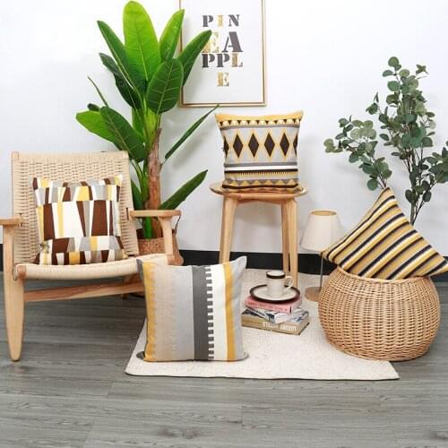 Beige Geometric 45x45cm Towel Embroidered Throw Pillow Nordic Simple Geometric Sofa Cushion Cover Cotton Embroidered Throw Pillo