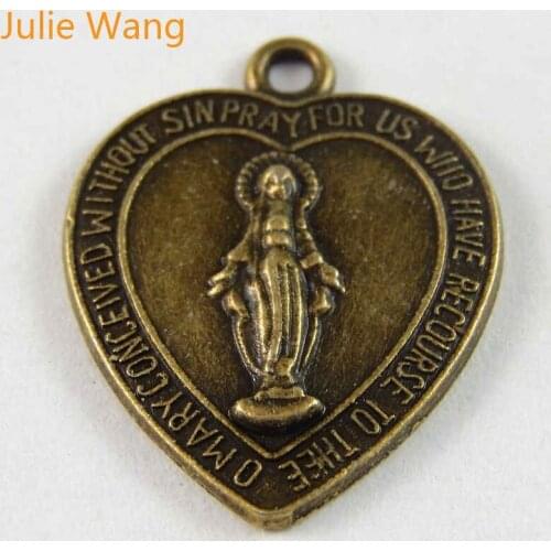 Julie Wang 20PCS Antique Bronze Round Virgin Mary Bible Quotations Charms For Necklace Pendant Bracelet Jewelry Making Accessory