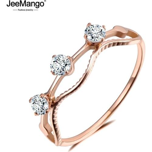 JeeMango Sparkling Design 3pcs CZ Crystal Anniversary Rings Jewelry For Women Girl Rose Gold Stainless Steel Accessories JR19067