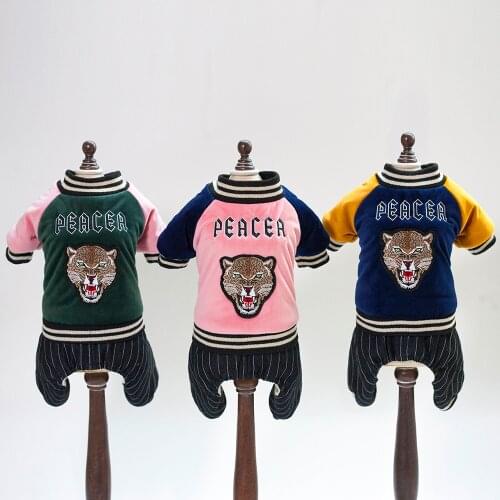 Dog Cat Striped Leopard Jumpsuit Hoodie Pet Puppy Coat Jacket Winter Warm Clothes Apperal 5 sizes 2 Colours
