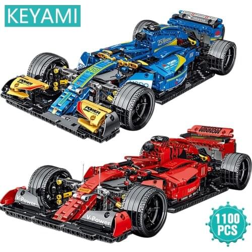 KEYAMI Racing Sport Car Building Blocks Super Speed F1 Racing Vehicle Model Bricks Toys toys for children Birthday Gift for boys