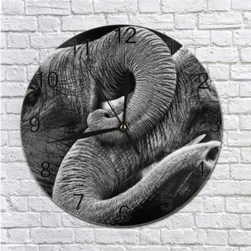 25CM Round Wall-Clock Creative Elephant Numeral Digital Dial Mute Silent Non-Ticking Battery Operated Clocks Art for Bed Room