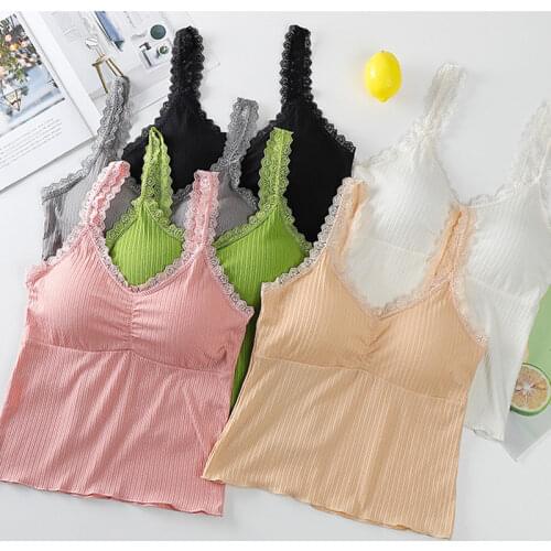 Lace Womens Top Lace Tank Top Summer Crop Top Women Cotton Underwear Female Lingerie Cropped Bralette Camis Padded Camisole