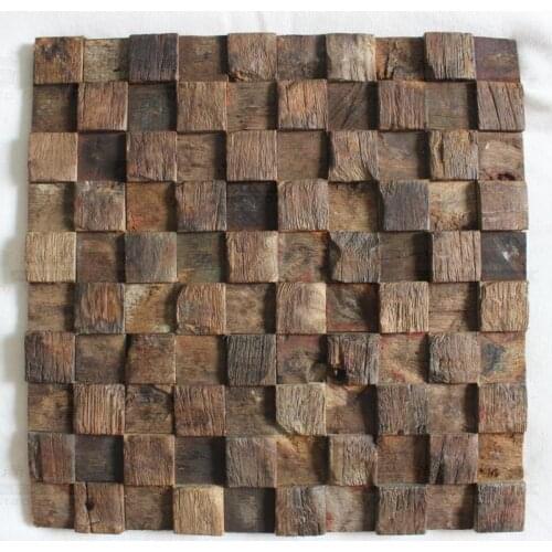 Square pattern old ship wood tiles rustic wood dining room wall mosaic tile for kitchen bar backsplash country style wall tiles