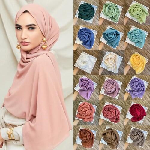 Summer Chiffon Scarf Hijab for Muslim Women Islamic Solid Color Jersey Hijabs Scarves Breathable Soft Headscarf Head Cover Wrap