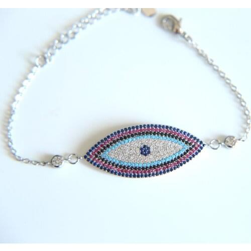 Micro pave Multi-colored zirconia Hamsa Bracelets Blue Turkish Evil Eye Charm Women Fatima Friendship Jewelry