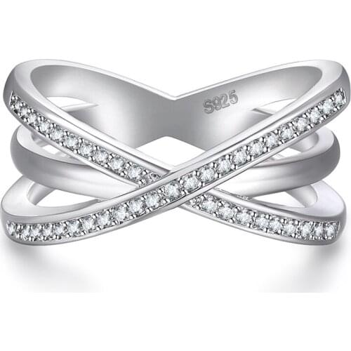 Fashion Cross X Shape Geometric Stackable Clear CZ Finger Rings for Women Silver color Infinity Jewelry Gift Anel Mujer