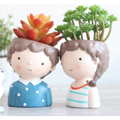 Cartoon Girl Boy Flower Pot Vase Succulent Planter Pot Mini Bonsai Cactus Flower Pot Office Desktop Flower Arrangement Container