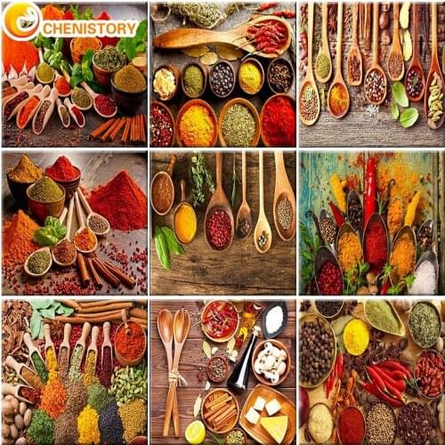 CHENISTORY Painting By Numbers Seasoning Drawing Diy Craft For Adult Kit Coloring By Number With Frame On Canvases Picture Decor