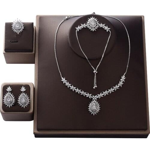 Choker Jewelry Set HADIYANA Elegant Women Wedding Trendy Party Zircon Necklace Earrings Ring And Bracelet Set CNY0082 Bisuteria