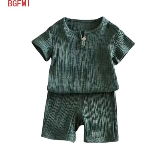 100% Cotton Baby Girl Summer New Cotton and Linen Suit Boys and Girls Short Sleeve + Shorts Two-Piece Set Kids Clothes for Boys