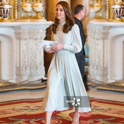 Fall 20 womens new ear collar long sleeve button dress