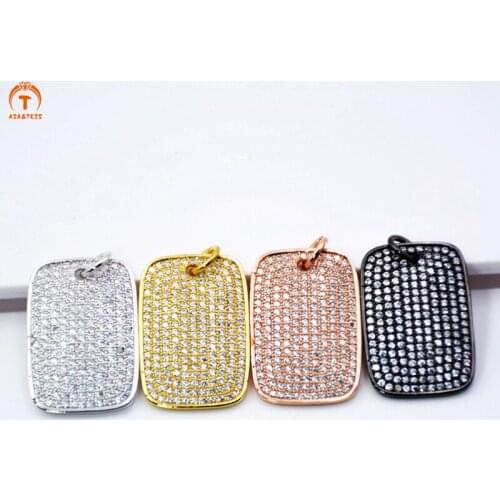 ASA&TESS CZ Micro Pave Rectangle Pendant Charm Cubic Zirconia Pendant Tag findings women jewelry