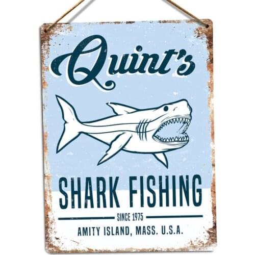 Quints Shark Fishing Jaws 80s Movie Tin Sign Metal Sign Metal Poster Metal Decor Metal Painting Wall Sticker Wall Sign