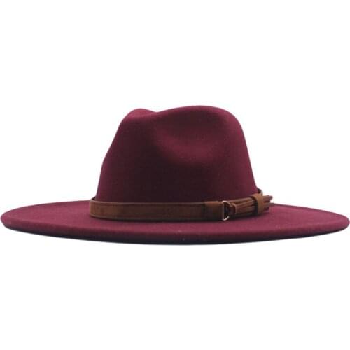 Big brim women hats 9.5cm solid color belt buckle white black fedora men hat church wedding formal winter hats sombreros de mu