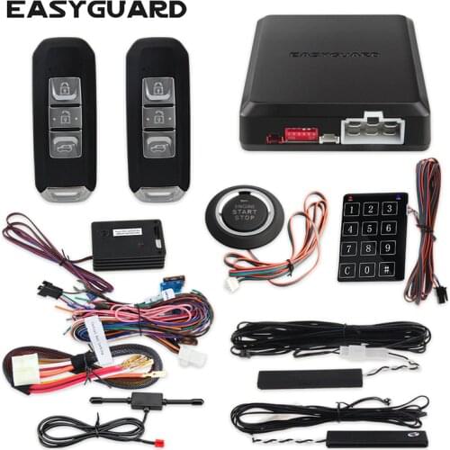 EASYGUARD Car security alarm system PKE passive keyless entry remote engine start keyless go push button start 12V shock sensor