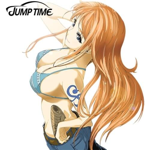 JumpTime 13cm x 10.2cm One Piece Japanese Anime Stickers Sexy Girls Nami Render Racing Car Drifting Decal Vinyl Rear Windshield