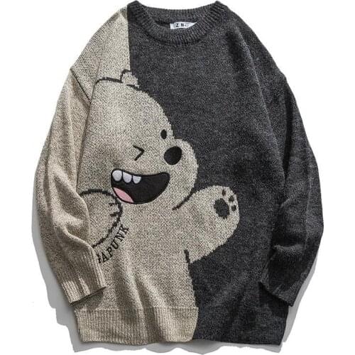 Sweater net red bear Sweatshirt cartoon contrast color matching fashion hip hop loose autumn winter new ins top sweatshirt album