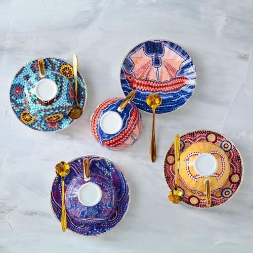 Top Grade Bohemian Retro Luxury Coffee Tazas Chip Scented Tea Cup Cafe Copos Beautiful Colour Decoration Bardak Tasse Xicaras