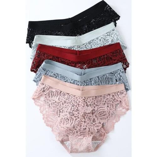 3PCS Sexy Lace Panties Soft Breathable Briefs Women Underwear Ladies Panty Transparent Low-Rise Underpants Lingerie Intimates XL