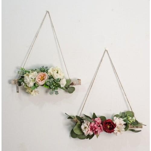Artificial Flower Wreath Hanging Hoop Peony Garland Retro Fake Silk Eucalyptus Vine Wedding Livingroom Wall Hemp Rope Ornament
