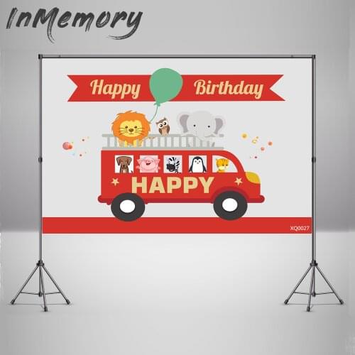 Vinyl Animals Theme Bus Backdrops Custom Happy Birthday Party Photography Backgrounds For Photo Studio Banner 220x150cm