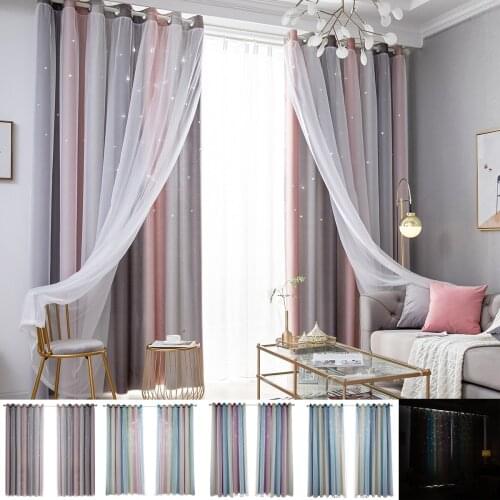 Star Window Curtains For Living Room Colorful Double-Layer Yarn Tulle Curtain Hollow-Out Stars Drapes Kids Girls Bedroom Decor